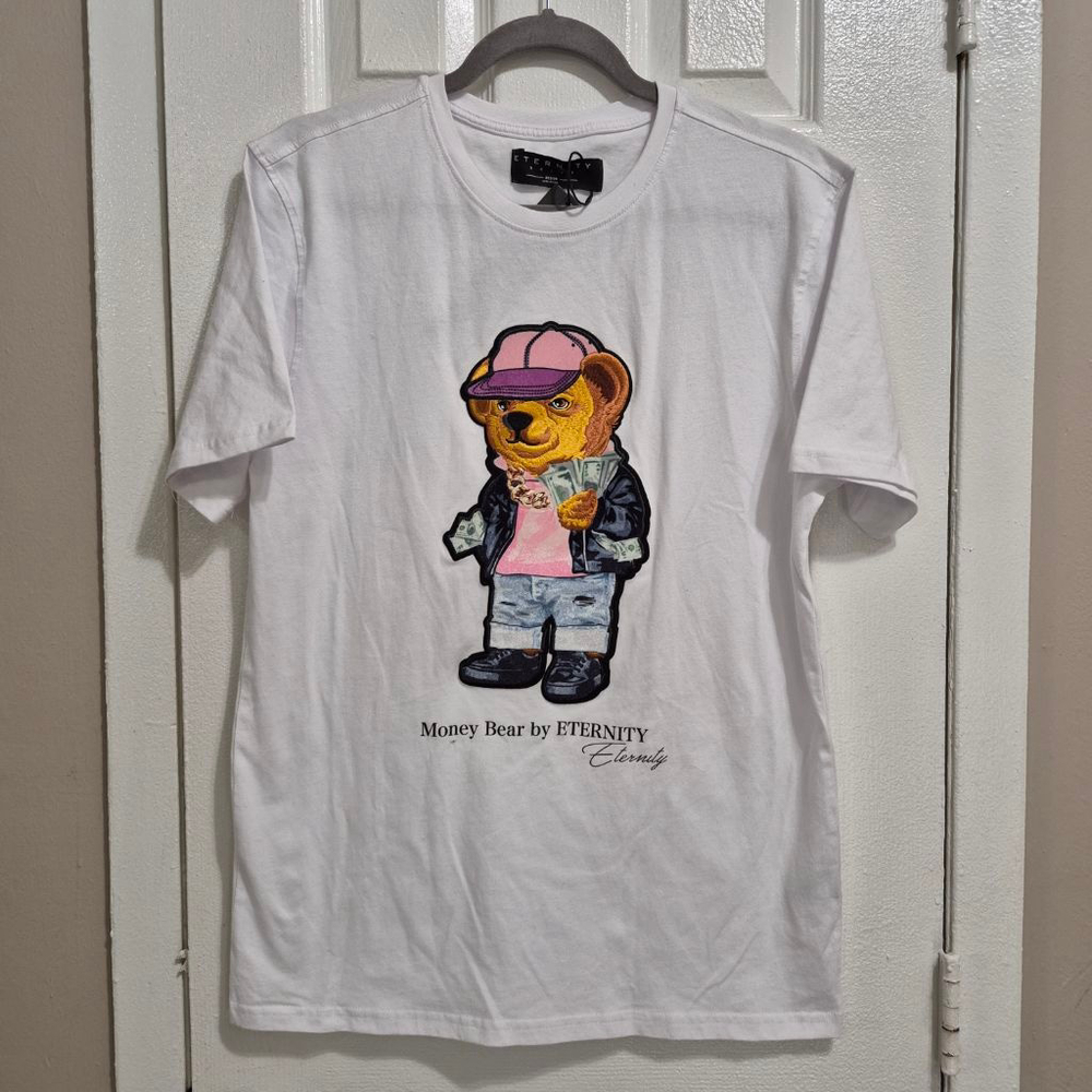 Men's Eternity White Short Sleeve Tee with Money Bear Graphic M